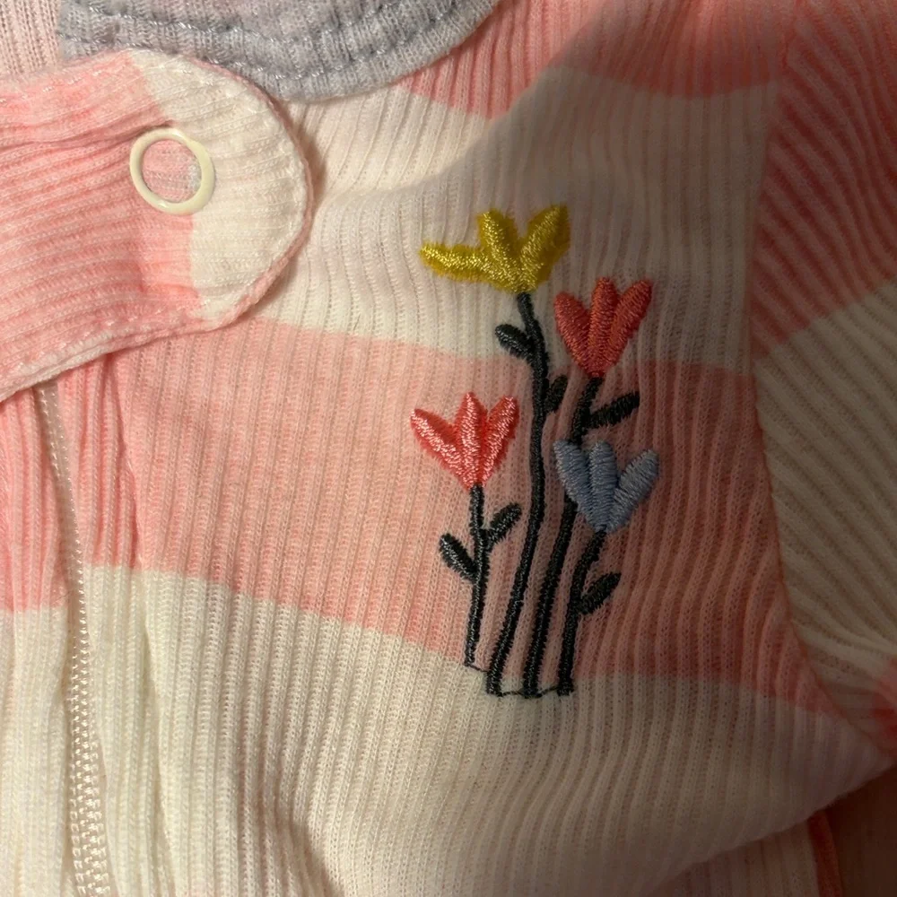 Baby Pink and Cream Striped Footie - Picture 3 of 4